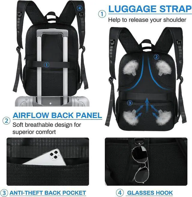 Alt view image 4 of 7 - RAINSMORE Laptop Backpack 17 Inch Large Travel Backpack for Men Women Waterproof Computer Work Business College Bookbag TSA Friendly Carry on Backpack with USB Port, Black