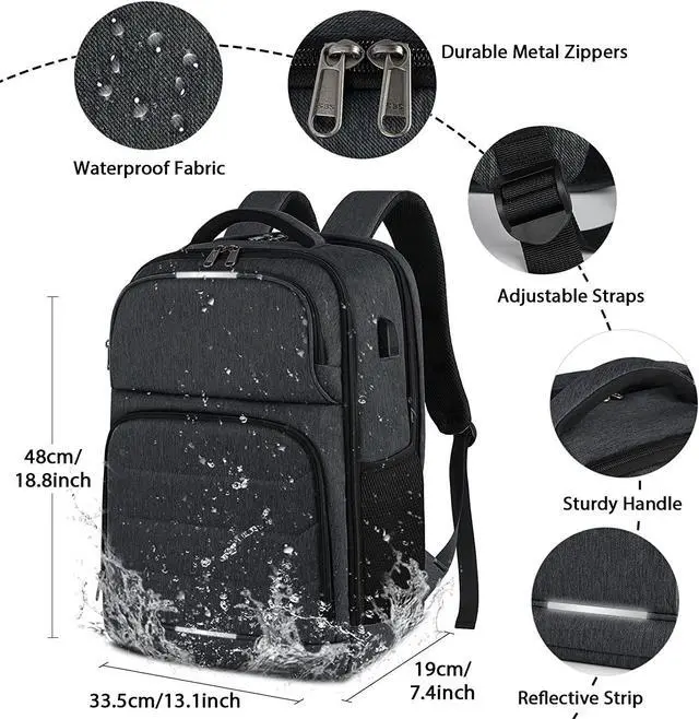 Alt view image 3 of 7 - Laptop Backpack 17.3 Inch Travel Backpack TSA Friendly Business Backpack Large Waterproof School Backpack Work Computer Backpacks for Men and Women, Black