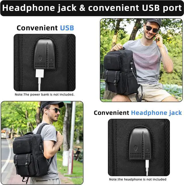 Alt view image 2 of 6 - HFSX Laptop Backpack Women Men College Backpacks Bookbag Vintage Backpack Book Bag Fashion Back Pack Anti Theft Travel Backpacks with Charging Port fit 15.6 Inch Laptop Black