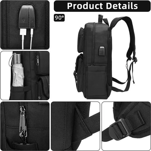 Alt view image 4 of 6 - HFSX Laptop Backpack Women Men College Backpacks Bookbag Vintage Backpack Book Bag Fashion Back Pack Anti Theft Travel Backpacks with Charging Port fit 15.6 Inch Laptop Black