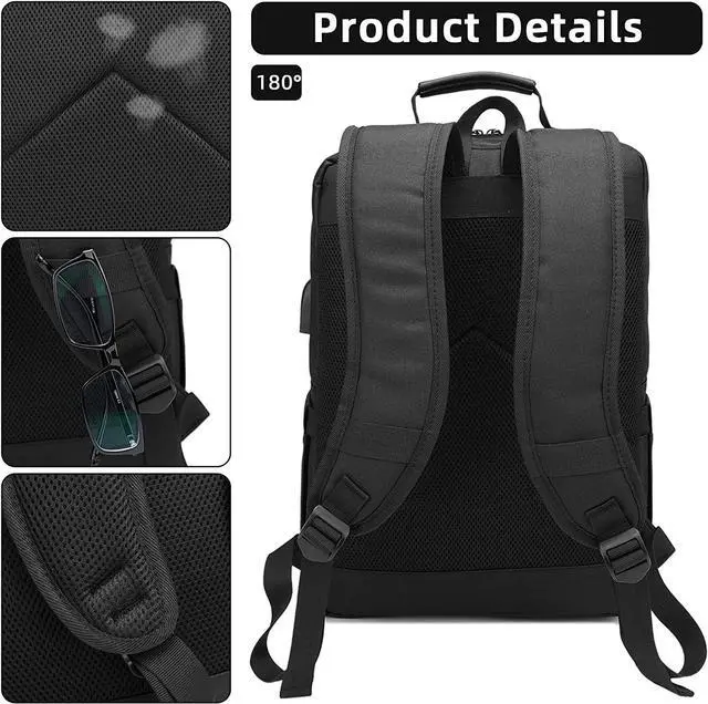 Alt view image 5 of 6 - HFSX Laptop Backpack Women Men College Backpacks Bookbag Vintage Backpack Book Bag Fashion Back Pack Anti Theft Travel Backpacks with Charging Port fit 15.6 Inch Laptop Black