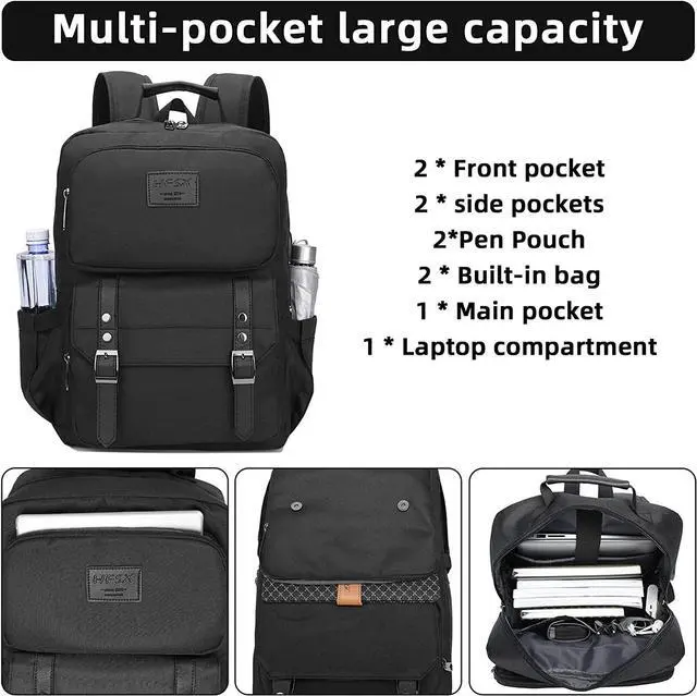 Alt view image 6 of 6 - HFSX Laptop Backpack Women Men College Backpacks Bookbag Vintage Backpack Book Bag Fashion Back Pack Anti Theft Travel Backpacks with Charging Port fit 15.6 Inch Laptop Black