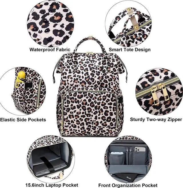 Alt view image 2 of 6 - Leopard Women Laptop Backpack, College School Backpack Bookbag 15.6 Inch Computer Backpacks for Work Business Travel
