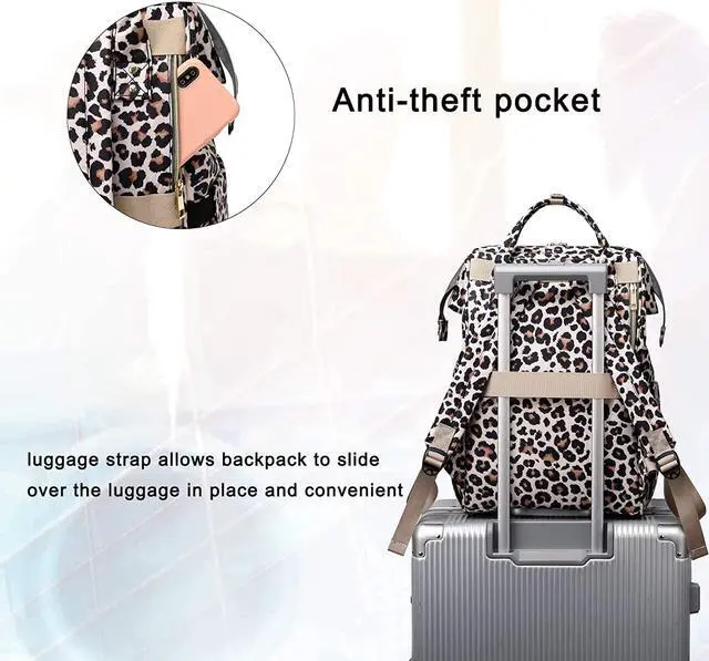 Alt view image 4 of 6 - Leopard Women Laptop Backpack, College School Backpack Bookbag 15.6 Inch Computer Backpacks for Work Business Travel
