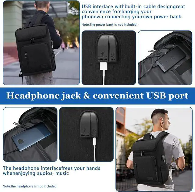Alt view image 5 of 6 - YALUNDISI Laptop Backpacks Travel Backpack Carry On Backpack Casual Daypack with USB Charging Port for Men Women Black