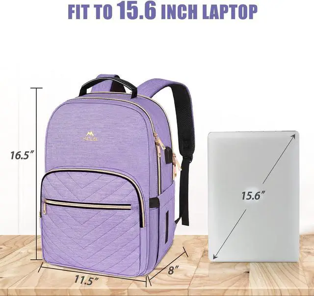 Alt view image 5 of 7 - MATEIN Laptop Backpack for Women, Anti Theft 15.6 inch College School Bookbag for Girls with USB Charging Port, Water Resistant Stylish Travel Computer Work Backpack for Nurse, Purple