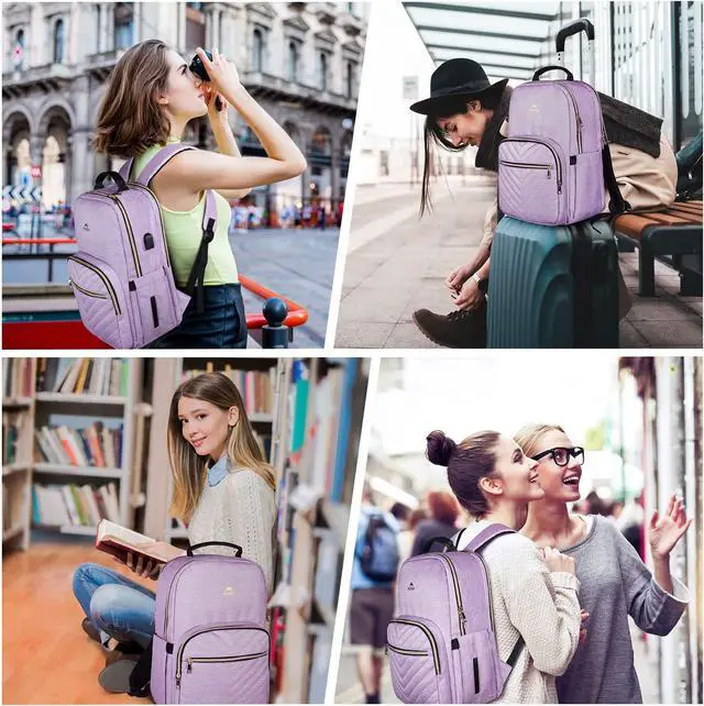 Alt view image 7 of 7 - MATEIN Laptop Backpack for Women, Anti Theft 15.6 inch College School Bookbag for Girls with USB Charging Port, Water Resistant Stylish Travel Computer Work Backpack for Nurse, Purple