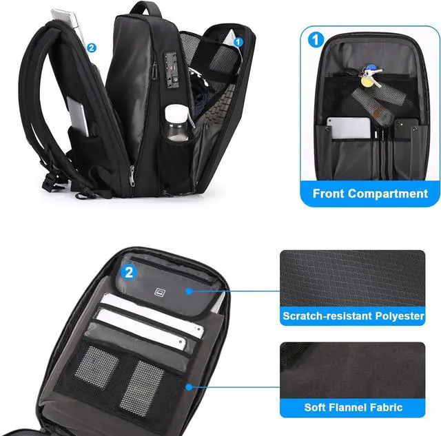 Alt view image 3 of 7 - FENRUIEN Hardshell Backpack Expandable,Anti Theft Laptop Backpack for Men with USB Port,Water Resistant Computer Bag 17.3 Inch for Travel/Business