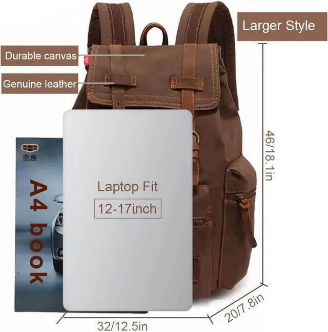 Alt view image 2 of 7 - AUGUR High Capacity Canvas Vintage Backpack - for School College Hiking Travel 12-17" Laptop