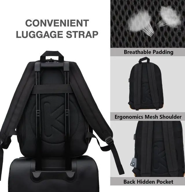 Alt view image 7 of 7 - Large Travel Laptop Backpack with USB Charging Port for Men and Women, Classic School Backpack for Boys and Girls, Work Bag(18Inches/Black)