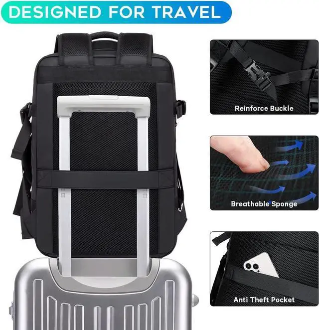 Alt view image 6 of 7 - BANGE Travel Backpacks,Flight Approved Carry On Backpacks, 17-inch Laptop Backpack for International Travel Bag,Weekender Luggage Backpack for Men