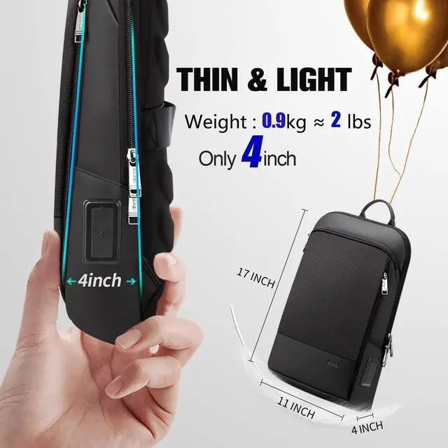 Alt view image 2 of 7 - BOPai Slim Laptop Thin Business Backpack with Bottle Holder USB Charging Professional for Men Notebook Work Office Anti Theft Smart Computer 15-15.6 inch Back pack Light Black