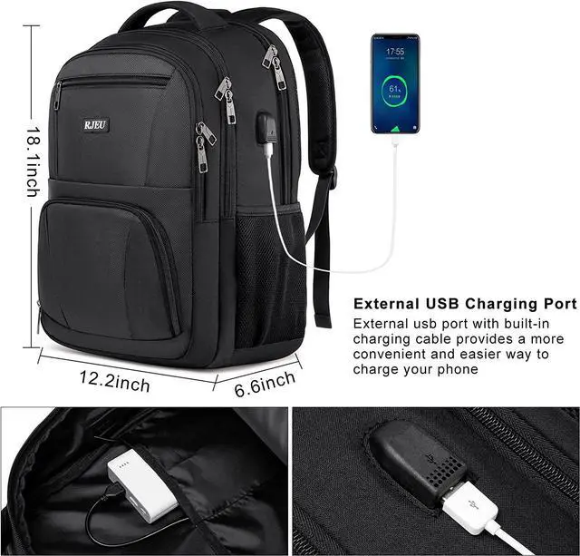 Alt view image 4 of 7 - School Backpack for Teen Boys,15.6 Inch Anti Theft Laptop Bookbag with USB Charging Port, Water Resistant College, High School, Ergonomic Straps, Multiple Compartments, Men, Black