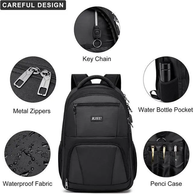 Alt view image 5 of 7 - School Backpack for Teen Boys,15.6 Inch Anti Theft Laptop Bookbag with USB Charging Port, Water Resistant College, High School, Ergonomic Straps, Multiple Compartments, Men, Black