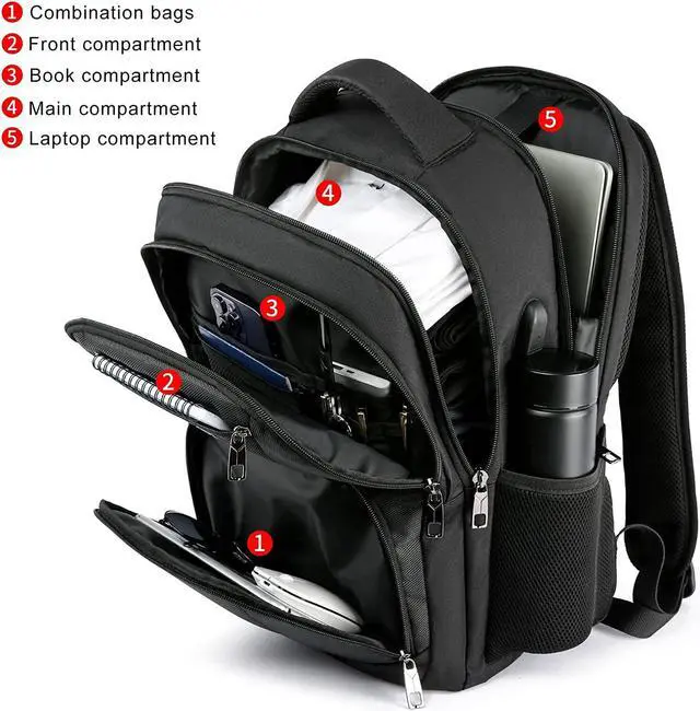 Alt view image 3 of 7 - School Backpack for Teen Boys,15.6 Inch Anti Theft Laptop Bookbag with USB Charging Port, Water Resistant College, High School, Ergonomic Straps, Multiple Compartments, Men, Black