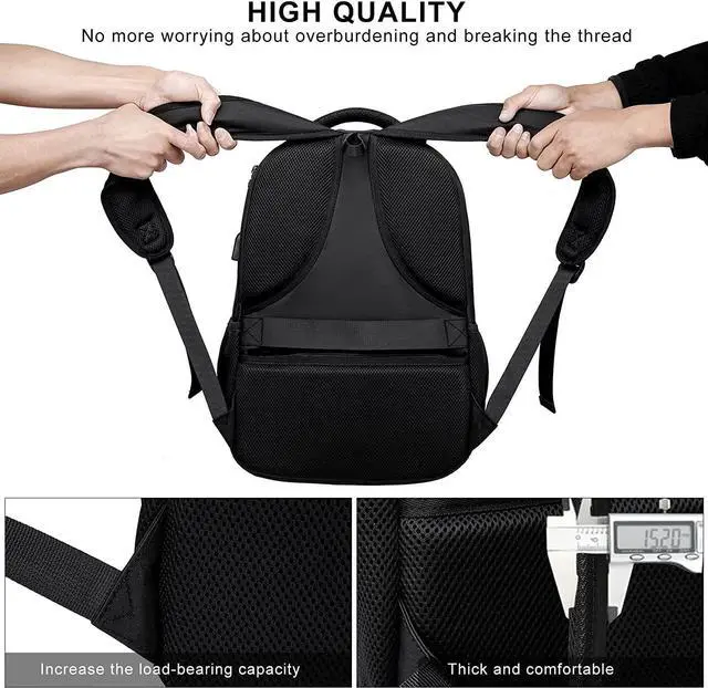Alt view image 6 of 7 - School Backpack for Teen Boys,15.6 Inch Anti Theft Laptop Bookbag with USB Charging Port, Water Resistant College, High School, Ergonomic Straps, Multiple Compartments, Men, Black
