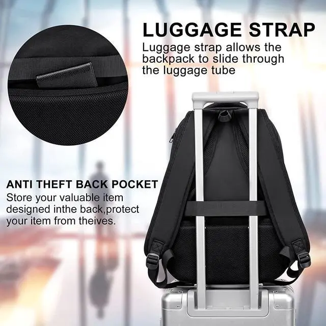Alt view image 7 of 7 - School Backpack for Teen Boys,15.6 Inch Anti Theft Laptop Bookbag with USB Charging Port, Water Resistant College, High School, Ergonomic Straps, Multiple Compartments, Men, Black