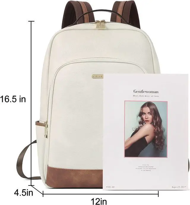 Alt view image 3 of 6 - CLUCI Leather Backpack for Women 15.6 inch Laptop Backpack Purse Computer Backpack for Travel Airplane Casual Daypack Beige with Brown