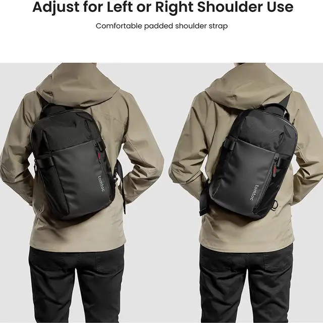 Alt view image 5 of 7 - tomtoc 14-inch Compact EDC Sling Bag, Minimalist Chest Shoulder Backpack Crossbody Bag for up to 14-inch MacBook Pro M1/M2 A2779 A2442, Water-resistant, Lightweight Daypack for Travel, Work, Sport