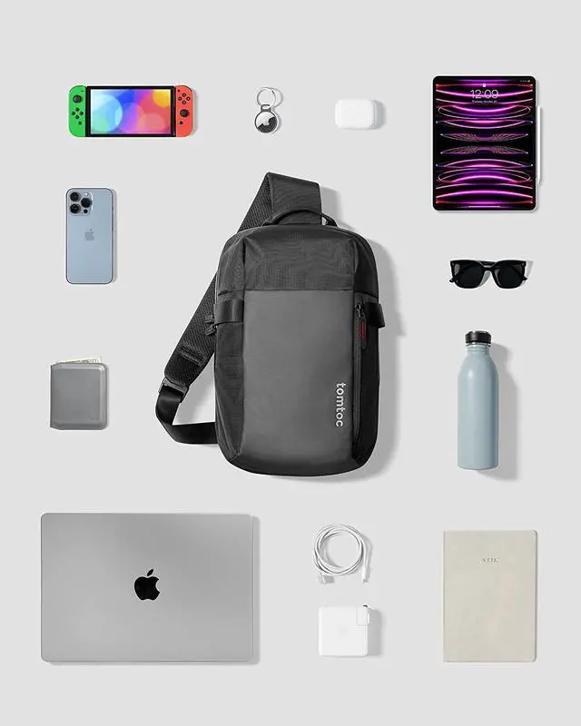 Alt view image 7 of 7 - tomtoc 14-inch Compact EDC Sling Bag, Minimalist Chest Shoulder Backpack Crossbody Bag for up to 14-inch MacBook Pro M1/M2 A2779 A2442, Water-resistant, Lightweight Daypack for Travel, Work, Sport