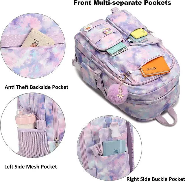 Alt view image 4 of 6 - Backpack for Teen Girls Laptop School Backpacks Vibrant College Bookbag | Tiedye Middle School Bag Students Bags Cute Women Back Pack Travel Daypack