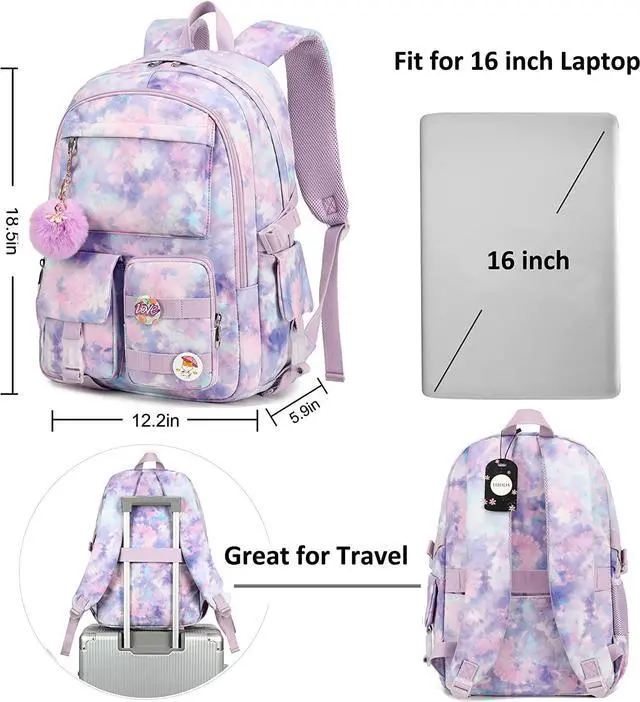 Alt view image 6 of 6 - Backpack for Teen Girls Laptop School Backpacks Vibrant College Bookbag | Tiedye Middle School Bag Students Bags Cute Women Back Pack Travel Daypack