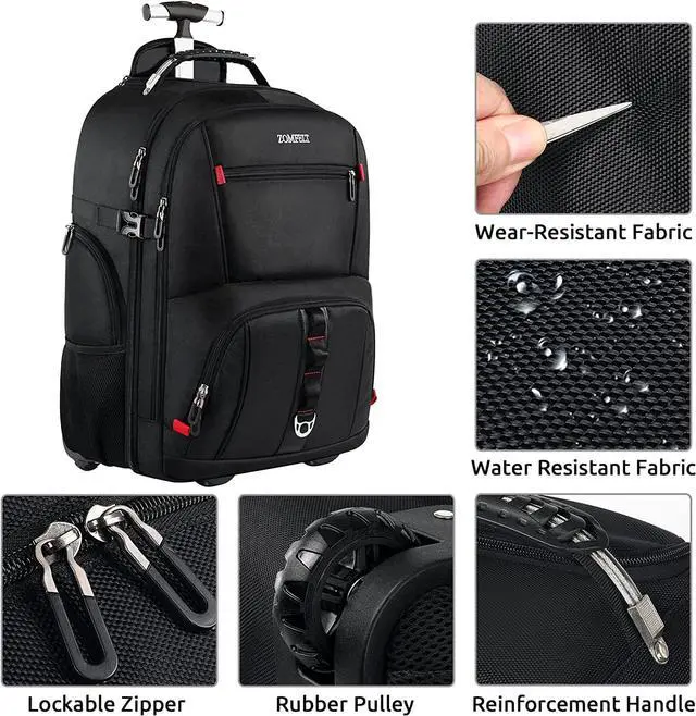 Alt view image 4 of 7 - ZOMFELT Rolling Backpack, Travel Backpack with Wheels, Carry on Luggage with 3 Travel Luggage Organizers, 17.3 Inch Rolling Laptop Backpack for Travel Work, Luggage Business Bag for Men Women