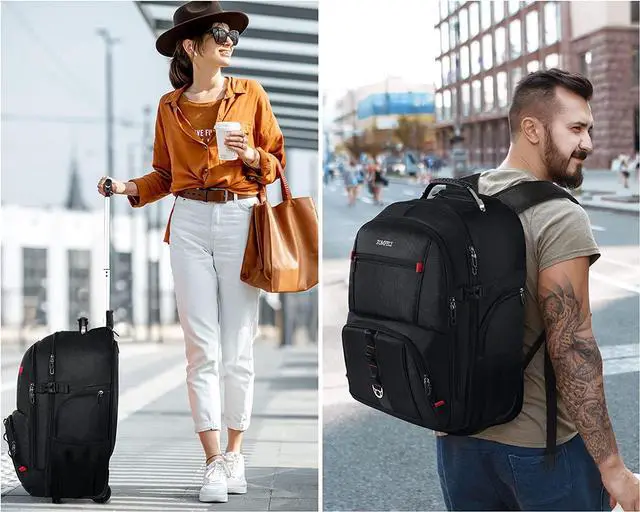 Alt view image 5 of 7 - ZOMFELT Rolling Backpack, Travel Backpack with Wheels, Carry on Luggage with 3 Travel Luggage Organizers, 17.3 Inch Rolling Laptop Backpack for Travel Work, Luggage Business Bag for Men Women