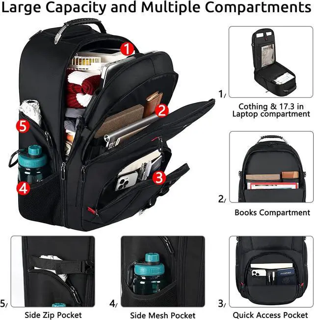 Alt view image 2 of 7 - ZOMFELT Rolling Backpack, Travel Backpack with Wheels, Carry on Luggage with 3 Travel Luggage Organizers, 17.3 Inch Rolling Laptop Backpack for Travel Work, Luggage Business Bag for Men Women