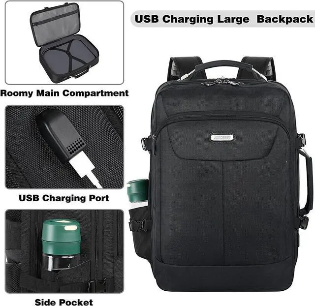 Alt view image 4 of 7 - JCDOBEST Carry on Backpack, Extra Large 50L Airline Approved TSA Travel Backpacks with 3 Packing Cubes for Women Men, USB Charging Expandable Overnight Luggage Daypack Business Suitcase Backpack