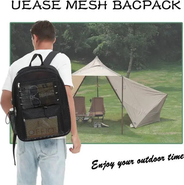 Alt view image 5 of 7 - Mesh Backpack Heavy Duty for School, 35L Extra Large Mesh Bookbag for Adults, See Through Mesh Black School Bag with Laptop Pocket for Work Swimming Beach Fitness Sport