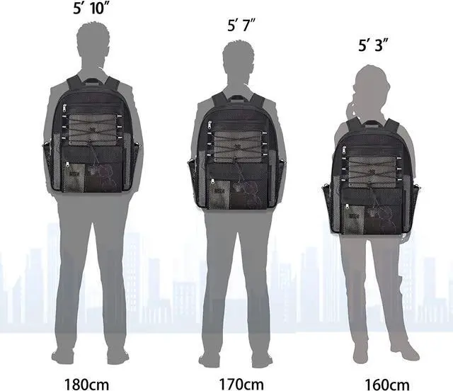 Alt view image 7 of 7 - Mesh Backpack Heavy Duty for School, 35L Extra Large Mesh Bookbag for Adults, See Through Mesh Black School Bag with Laptop Pocket for Work Swimming Beach Fitness Sport