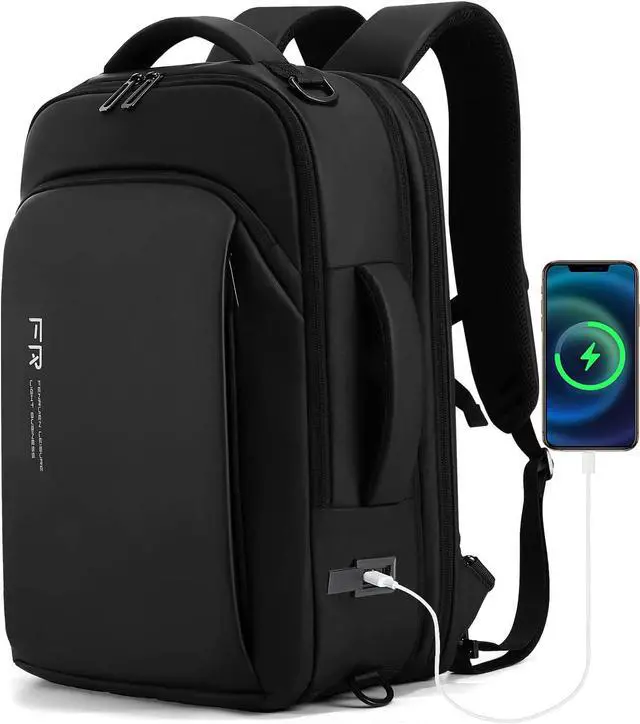 Main image of FENRUIEN Expandable Travel Backpack 15.6 Inch with USB Laptop Backpack Anti Theft Waterproof Business Smart Backpack, Multipurpose Large Capacity Daypack College Bookbag for Men, Black