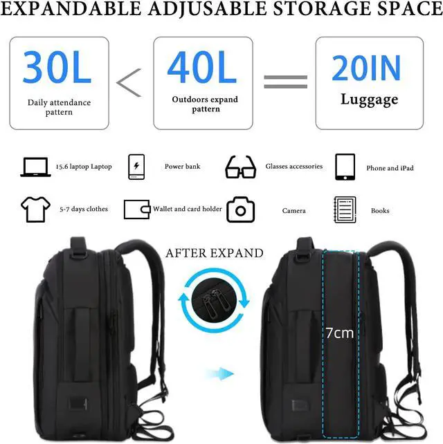 Alt view image 2 of 7 - FENRUIEN Expandable Travel Backpack 15.6 Inch with USB Laptop Backpack Anti Theft Waterproof Business Smart Backpack, Multipurpose Large Capacity Daypack College Bookbag for Men, Black