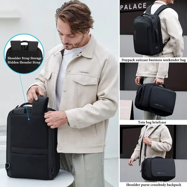 Alt view image 3 of 7 - FENRUIEN Expandable Travel Backpack 15.6 Inch with USB Laptop Backpack Anti Theft Waterproof Business Smart Backpack, Multipurpose Large Capacity Daypack College Bookbag for Men, Black