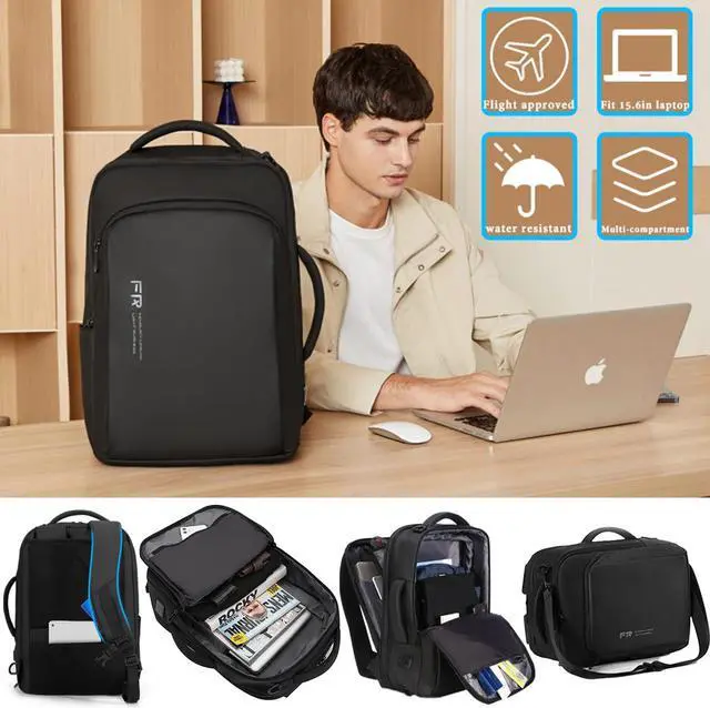 Alt view image 7 of 7 - FENRUIEN Expandable Travel Backpack 15.6 Inch with USB Laptop Backpack Anti Theft Waterproof Business Smart Backpack, Multipurpose Large Capacity Daypack College Bookbag for Men, Black