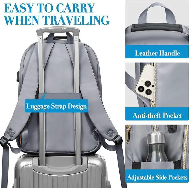 Alt view image 5 of 7 - Laptop Backpack for Women Men, Large School Backpack for Teens Boys Girls, 17.3 Inch Quilted Laptop Bag Bookbag College Bag with USB Charging Port, Work Travel Casual Daypacks, Grey(over 3 years old)