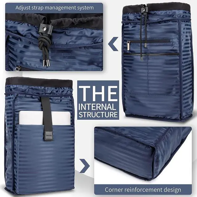 Alt view image 3 of 7 - Black backpack for men, 16 inch laptop backpack with computer compartment, Drawstring slim waterproof tech backpack for travel, work, college or daily use, Large 30 L