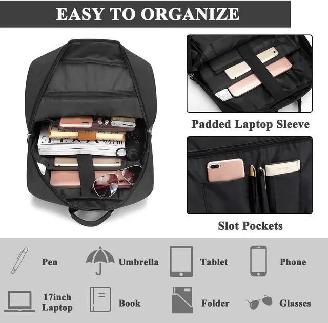 Alt view image 3 of 7 - VASCHY 17 inch Laptop Backpack for Men with USB Port Lightweight Slim Business Backpack