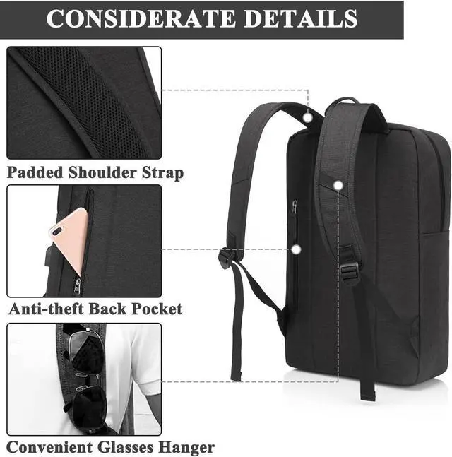Alt view image 5 of 7 - VASCHY 17 inch Laptop Backpack for Men with USB Port Lightweight Slim Business Backpack