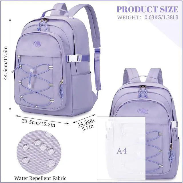 Alt view image 3 of 7 - MIRLEWAIY Children School Bag Laptop Backpack Teen Girl School Backpack Women Bookbag Student Daypack with Planet embroidery, Taro purple