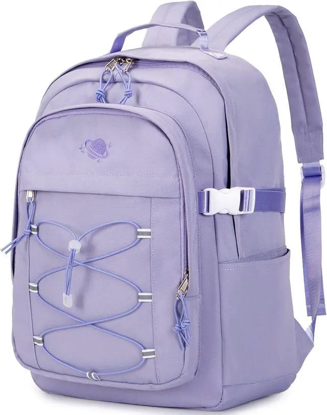 Alt view image 2 of 7 - MIRLEWAIY Children School Bag Laptop Backpack Teen Girl School Backpack Women Bookbag Student Daypack with Planet embroidery, Taro purple
