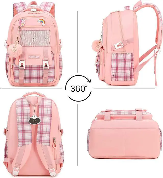 Alt view image 3 of 7 - Girls Backpack 15.6 Inch Laptop School Bag Cute Kids Elementary College Backpacks Large Bookbags for Teen Girl Women Students Anti Theft Travel Daypack- Pink