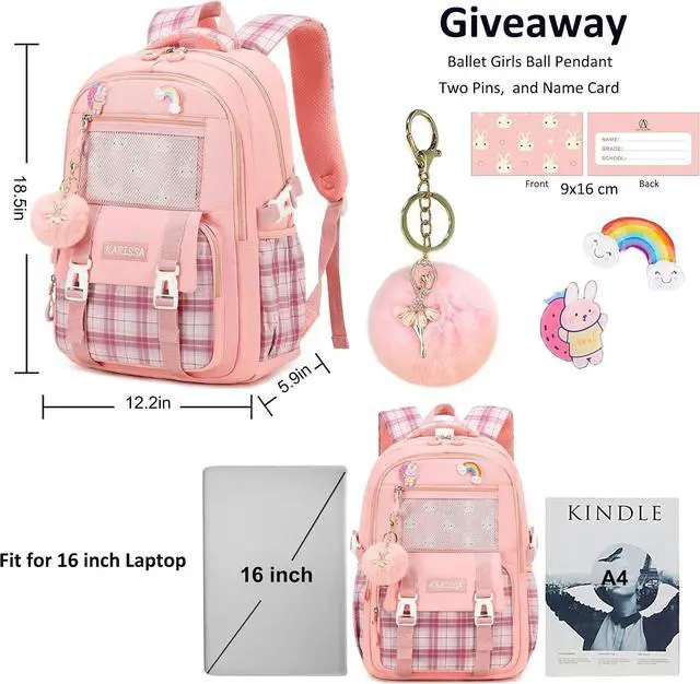 Alt view image 6 of 7 - Girls Backpack 15.6 Inch Laptop School Bag Cute Kids Elementary College Backpacks Large Bookbags for Teen Girl Women Students Anti Theft Travel Daypack- Pink