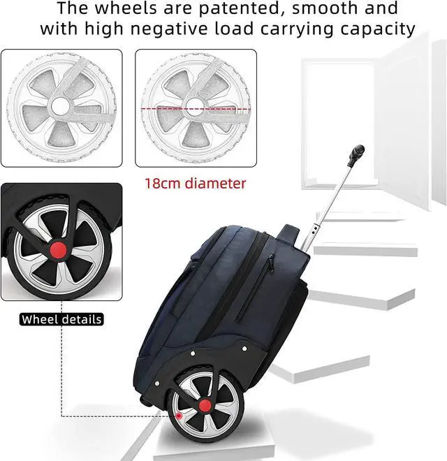 Alt view image 2 of 6 - Rolling Backpack, Waterproof Backpack with Wheels for Business, Travel Commuter, Carry on Backpack with Laptop Compartment, Fit 15.6 Inch Laptop, Wheeled Backpack for Adults Women Men (Blue, 20inch)