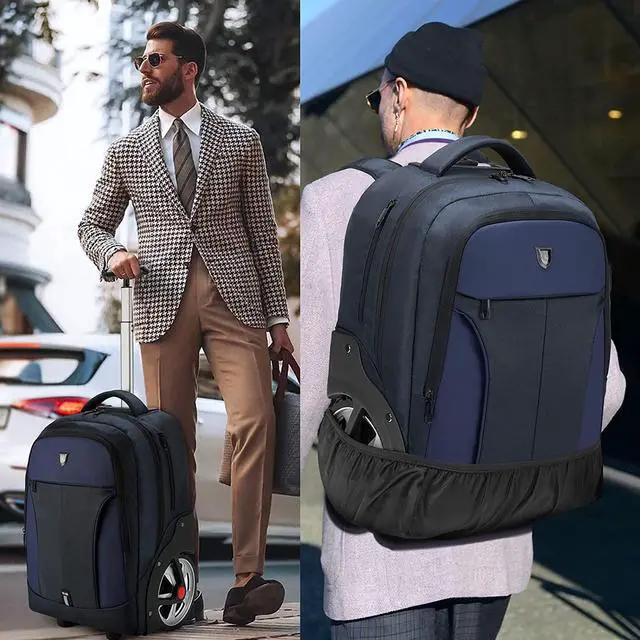 Alt view image 6 of 6 - Rolling Backpack, Waterproof Backpack with Wheels for Business, Travel Commuter, Carry on Backpack with Laptop Compartment, Fit 15.6 Inch Laptop, Wheeled Backpack for Adults Women Men (Blue, 20inch)