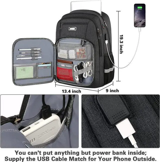 Alt view image 4 of 7 - Travel Laptop Backpack, 17 Inch Extra Large College School Bookbag,RFID Anti Theft Slim Business Airplane Approve Laptops Backpack with USB Charging Port, Computer Bag for Women Men Fits Notebook