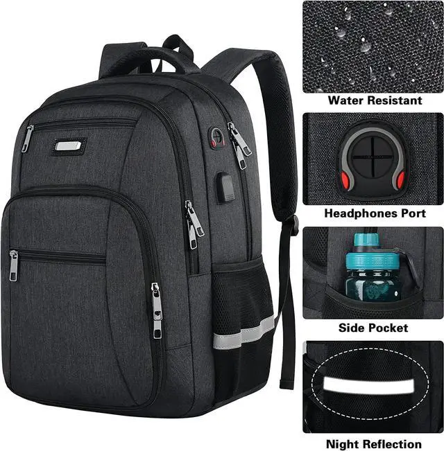 Alt view image 6 of 7 - Travel Laptop Backpack, 17 Inch Extra Large College School Bookbag,RFID Anti Theft Slim Business Airplane Approve Laptops Backpack with USB Charging Port, Computer Bag for Women Men Fits Notebook