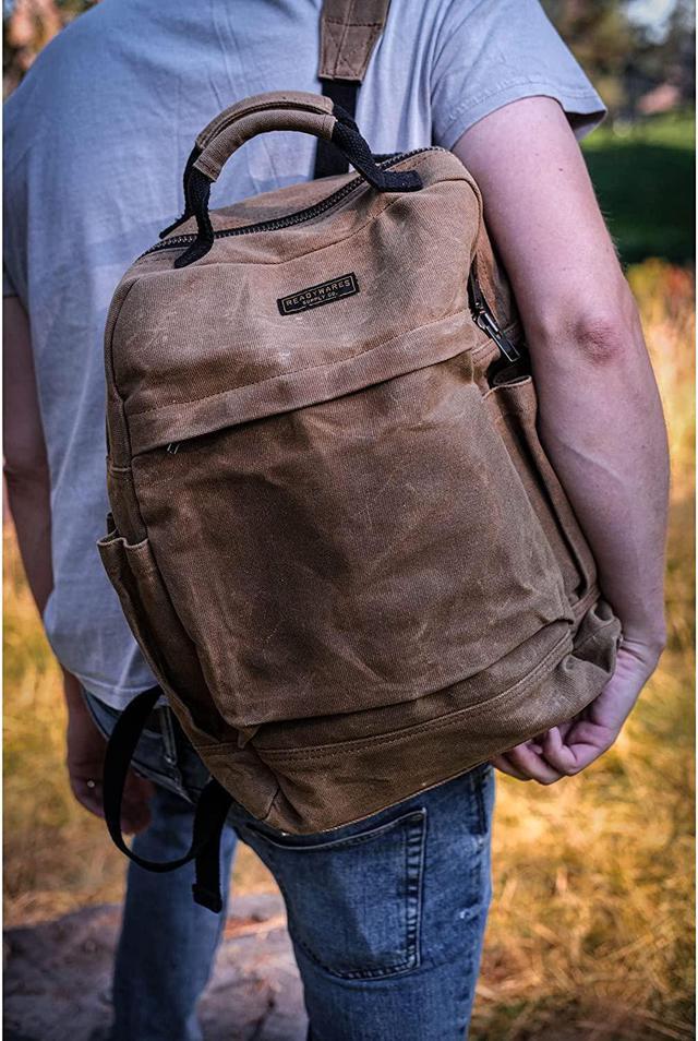 Alt view image 7 of 7 - Waxed Canvas Backpack  Rugged & Water-Resistant Rucksack with Laptop Sleeve  Built for Work, Travel, & Everyday Carry - Canvas Backpack for Men and Women