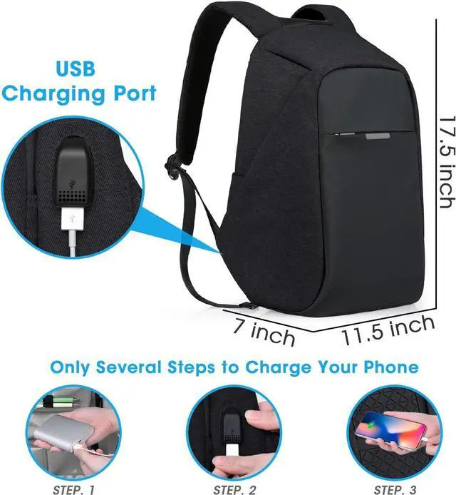 Alt view image 6 of 7 - Anti Theft Backpack - 15.6 Inch Laptop Travel Backpack with Hidden Zipper and USB Charging Port - Waterproof Business Computer Bag for Men & Women